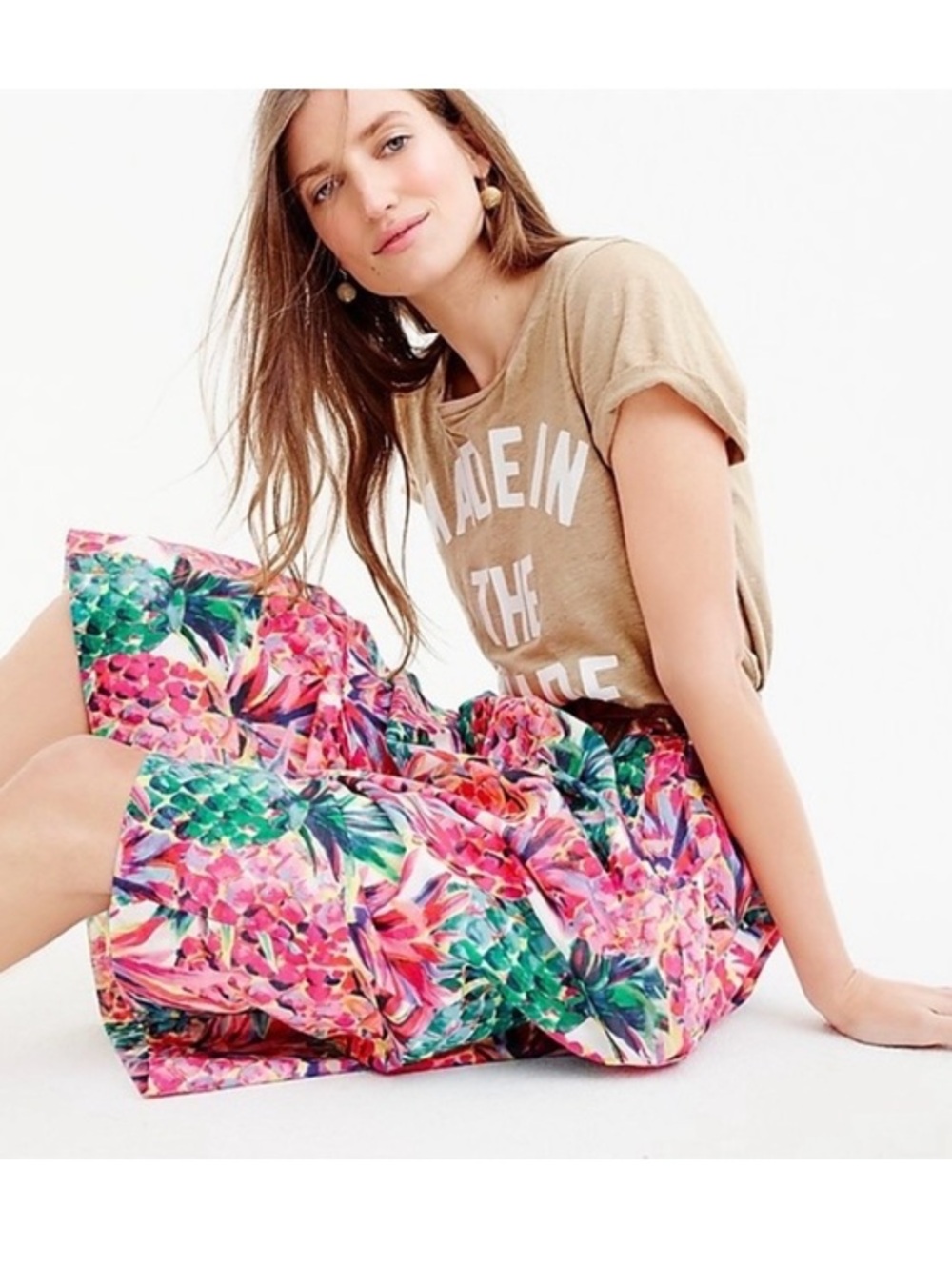 [J. Crew] Ratti Painted Print Cotton Box-Pleat Fully Lined Skirt with Pockets